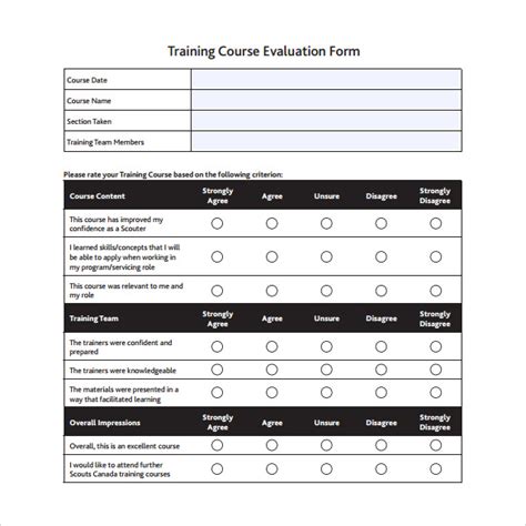 Training Course Evaluation Template