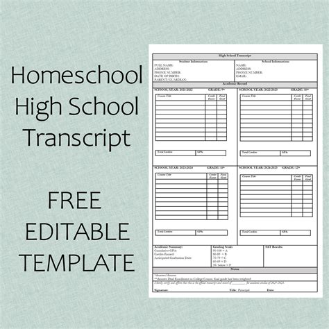 Transcript Template For Homeschool