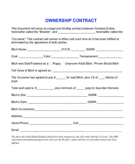 Transfer Of Ownership Contract Template