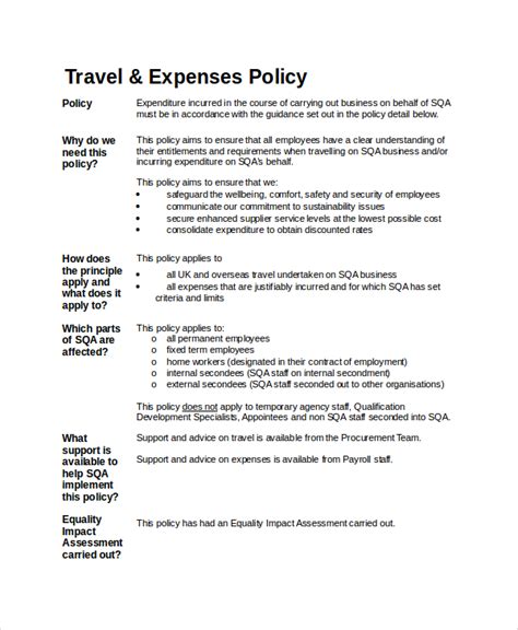 Travel Expense Policy Template