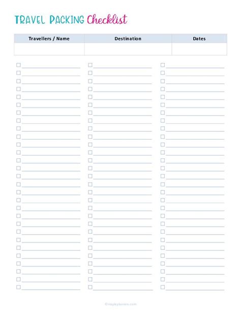 Travel Packing Checklist Template