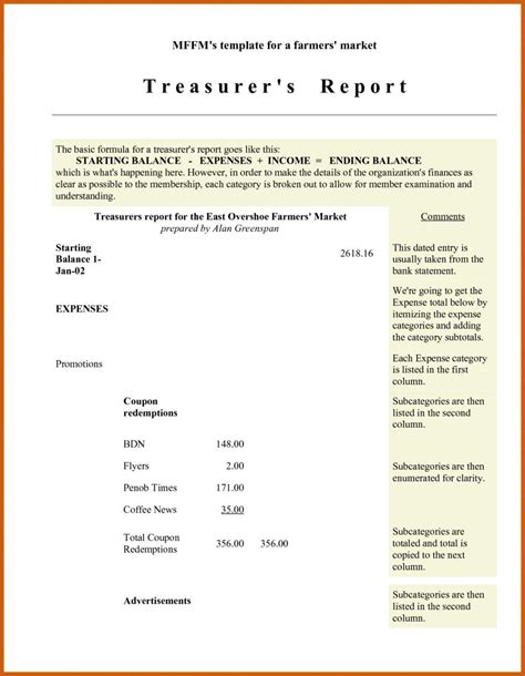 Treasurers Report Template