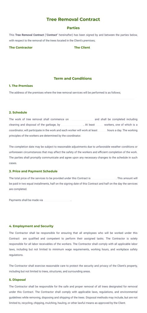 Tree Removal Contract Template