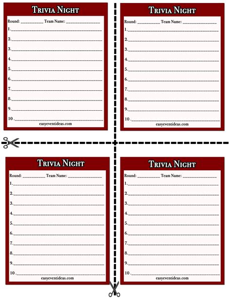 Trivia Sheets Template