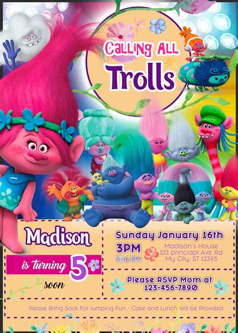 Trolls Party Invitation Template Free