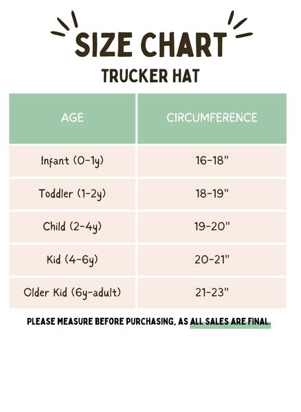Trucker Hat Size Chart