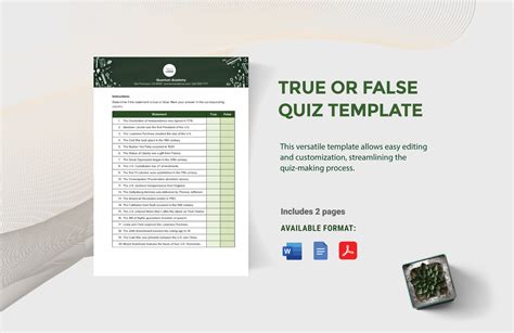 True And False Quiz Template