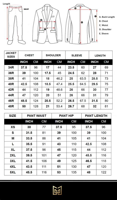 Tuxedo Jacket Size Chart