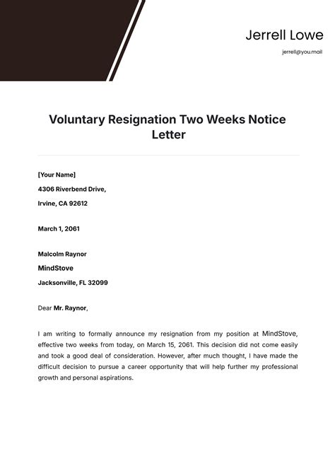 Two Week Resignation Template