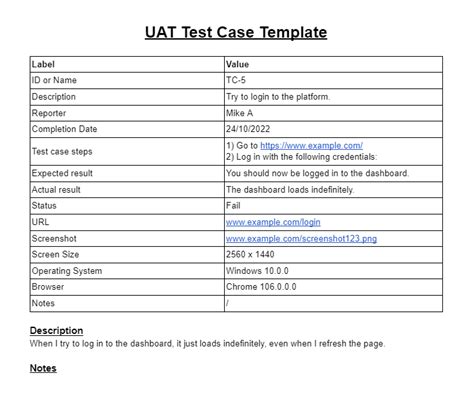 Uat Test Case Template