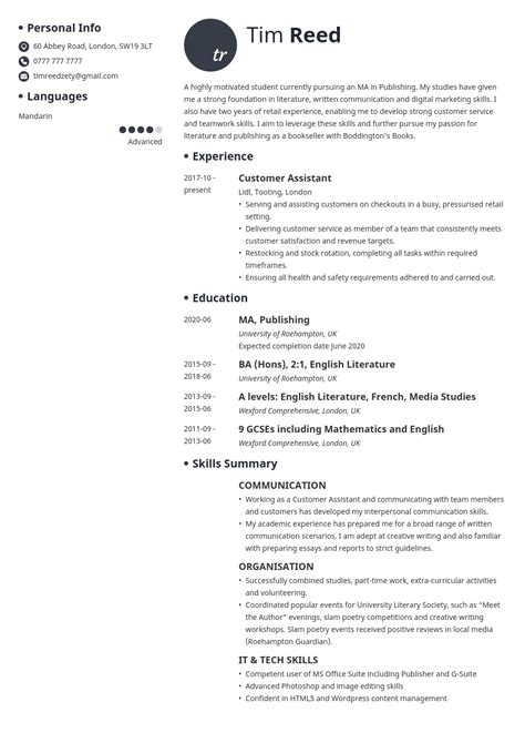 Uk Cv Template For Student