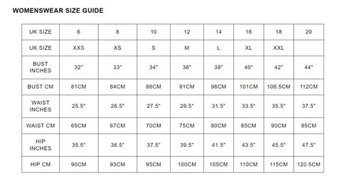 Uk Ladies Size Chart
