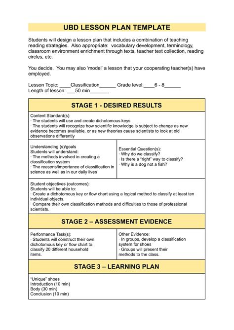 Understanding By Design Lesson Plan Template