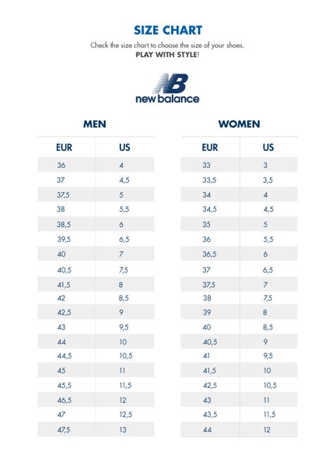 Unisex Shoe Size Chart New Balance