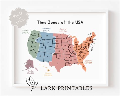 United States Map With Time Zones Printable