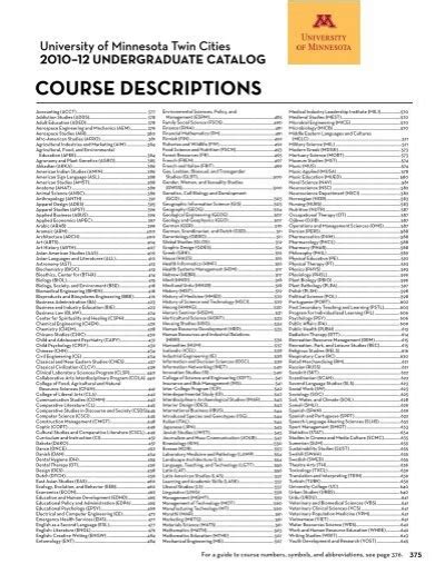 University Of Minnesota Course Catalog Spring 2017