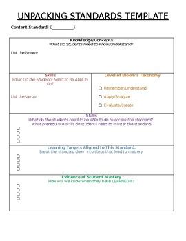 Unpacking Standards Template