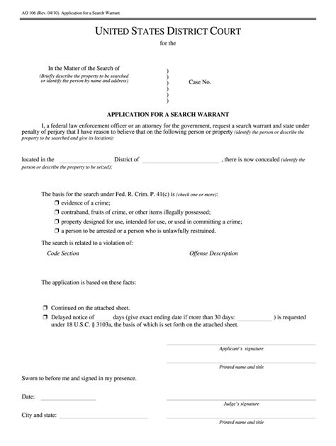 Us Federal Warrant Template Word