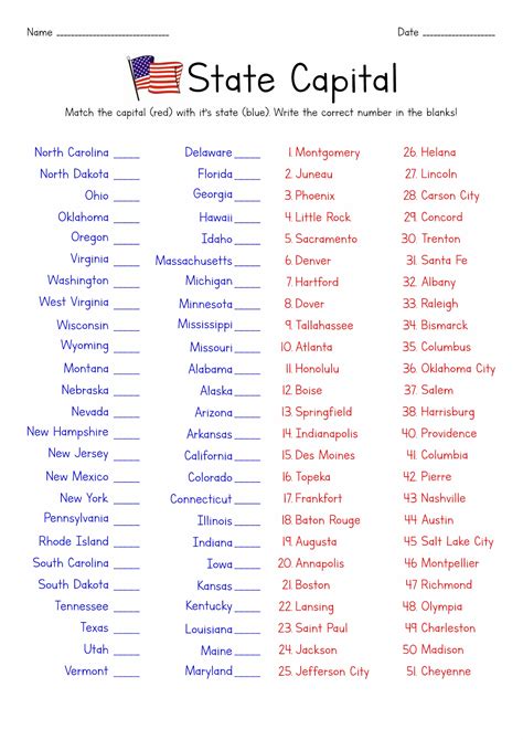 Us States And Capitals Test Printable