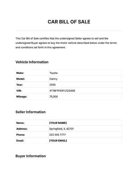 Used Auto Bill Of Sale Template