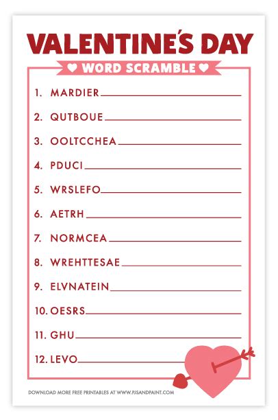 Valentines Day Word Scramble Free Printable