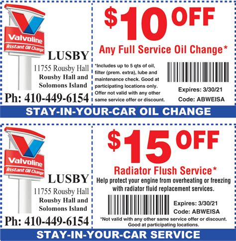 Valvoline Oil Change Coupon Printable