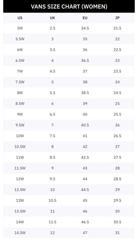 Vans Dress Size Chart