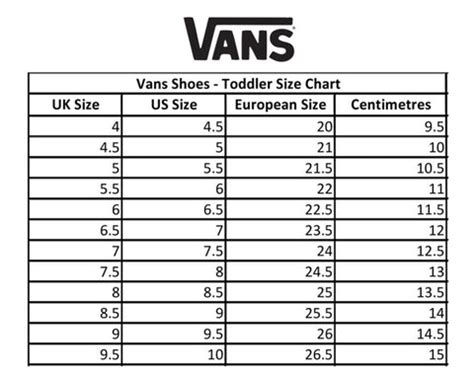 Vans Toddler Size Chart