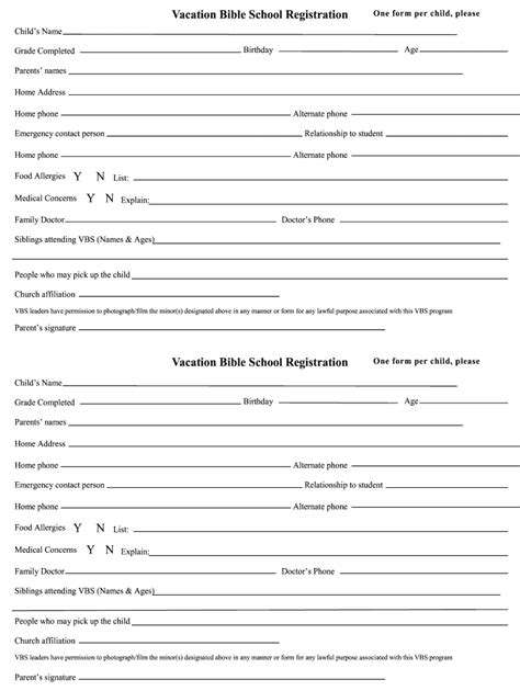Vbs Registration Form Template