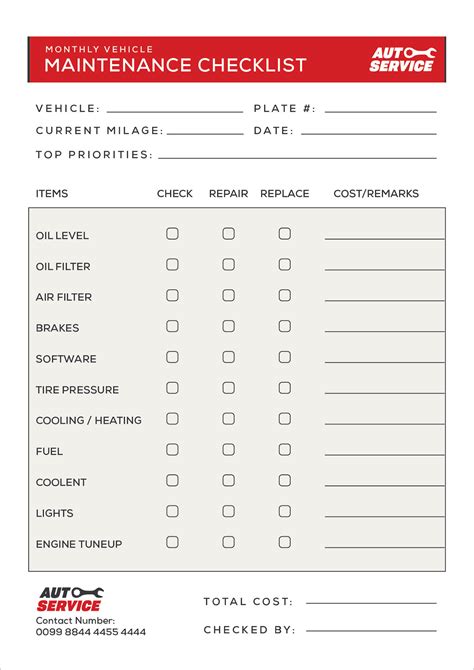 Vehicle Maintenance Checklist Template