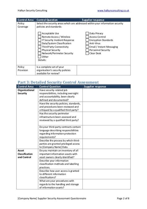 Vendor Security Assessment Questionnaire Template