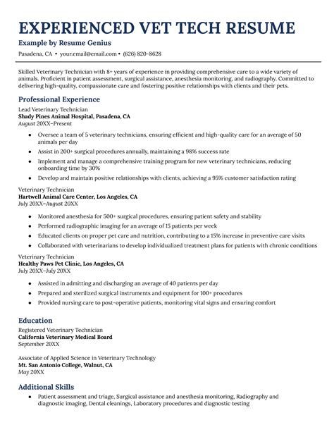 Vet Tech Resume Templates