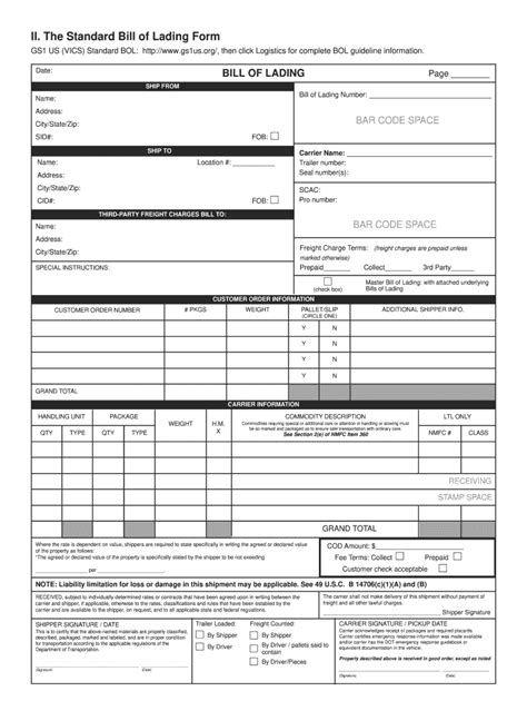 Vics Bill Of Lading Template