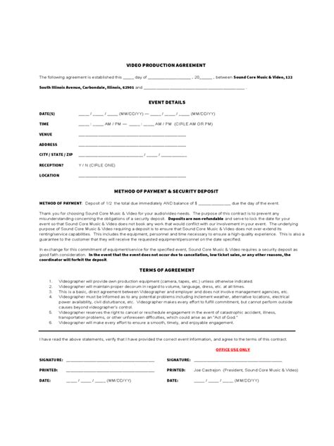 Video Production Agreement Contract Template