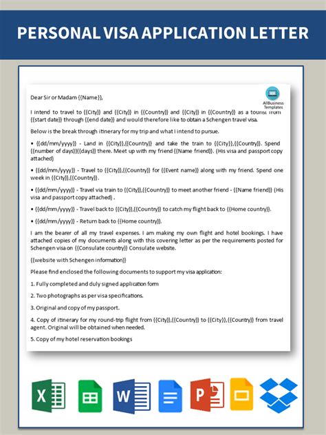 Visa Application Cover Letter Template