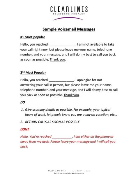 Voicemail Template Business
