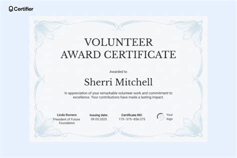 Volunteer Certificate Template Word