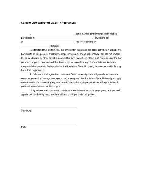 Waiver Of Responsibility Template