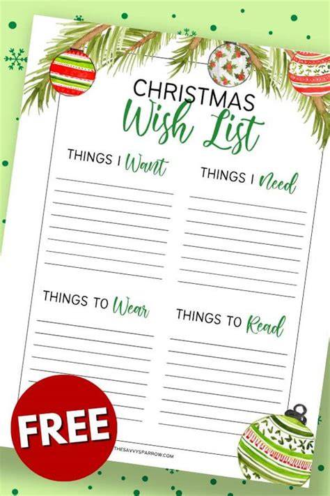 Want Need Wear Read Christmas List Printable Free