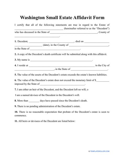 Washington Small Estate Affidavit Form