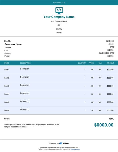 Web Development Invoice Template