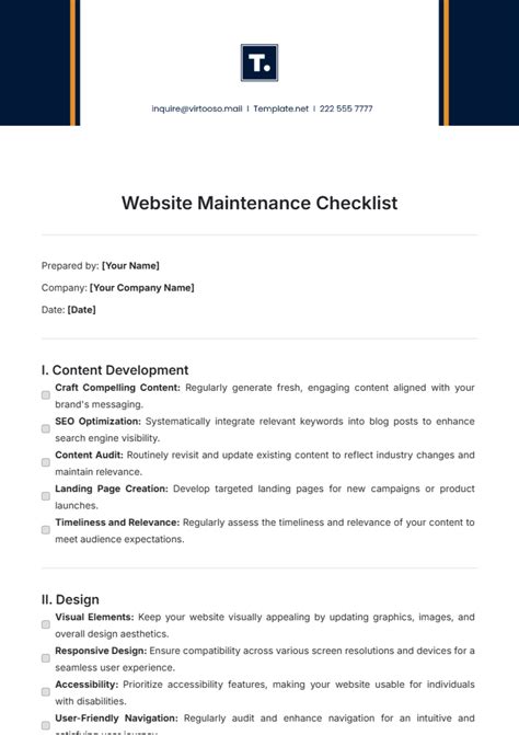 Website Maintenance Plan Template