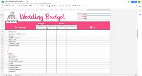 Wedding Budget Template Google Sheets