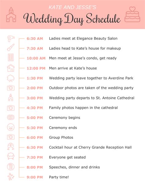 Wedding Day Schedule Template