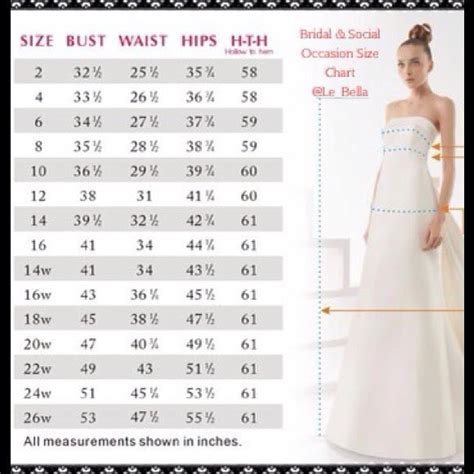 Wedding Dress Measurements Chart