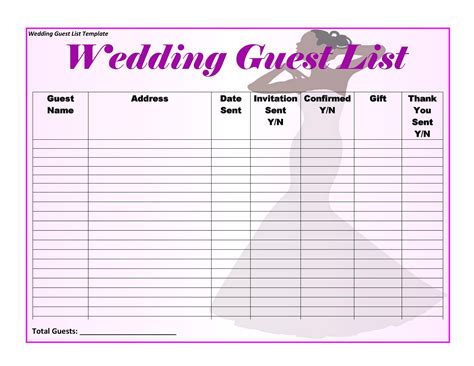 Wedding Guest List Templates