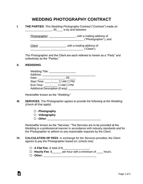 Wedding Photographer Contract Template