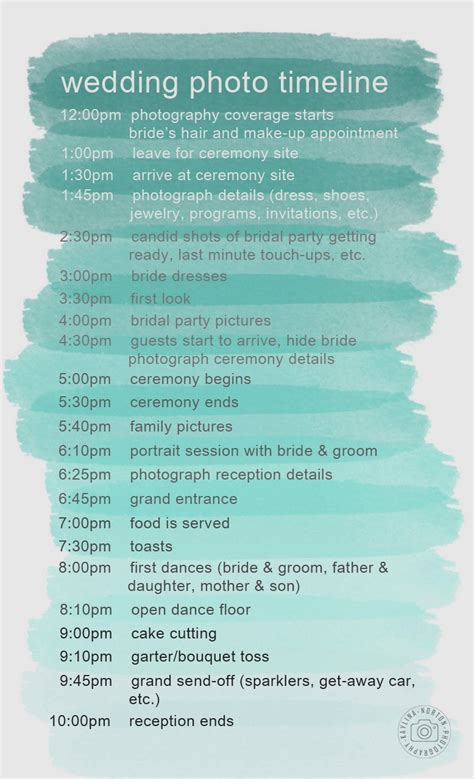 Wedding Photography Timeline Template