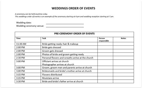 Wedding Reception Order Of Events Template