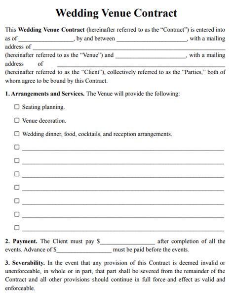 Wedding Venue Contract Template